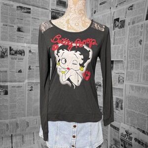 Betty Boop Lace Shoulder Graphic Tee NWT Jerry Leigh Juniors Large Retro Y2K